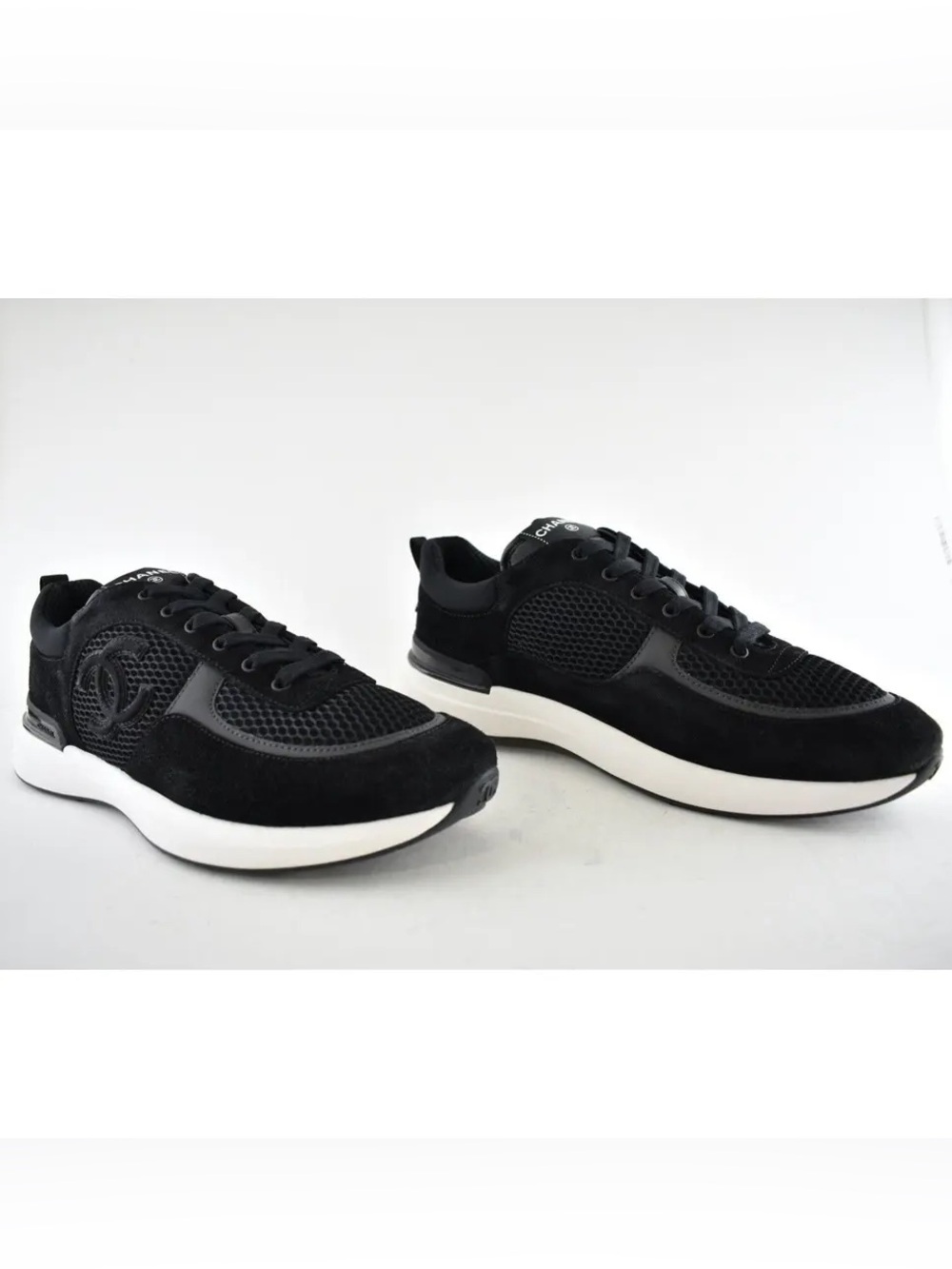 CHANEL Calfskin Mesh Lycra Suede Womens Logo Sneakers ⭐️size 38 AUTHENTIC